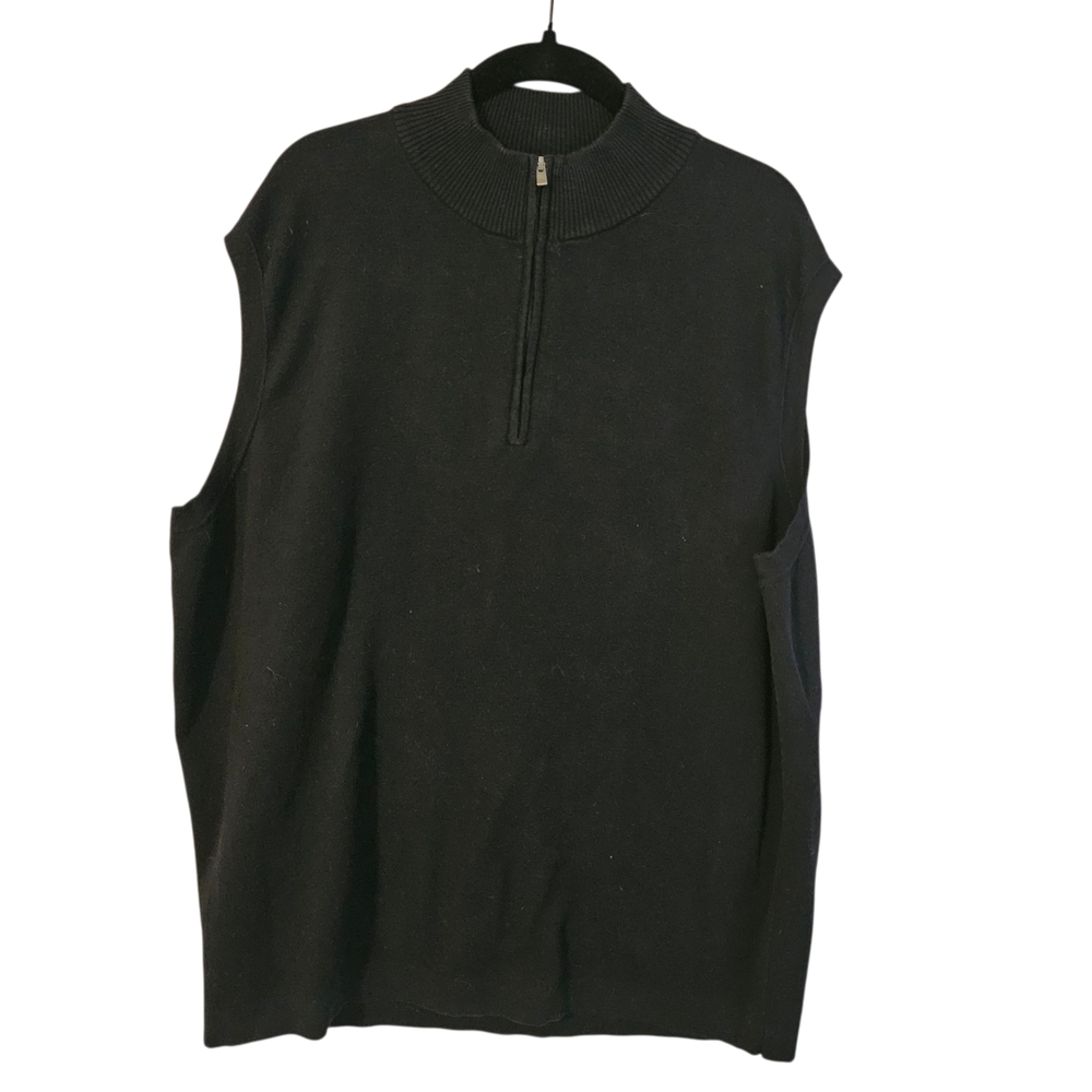 Peter Millar Crown Comfort Black Cotton Blend Quarter Zip Sleeveless Vest, XL